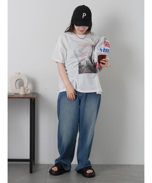 ehka sopo(エヘカソポ)の「プリントタックTシャツ(Tシャツ/カットソー・レディース・サックスブルー/オフホワイト/ブラック/ピンク・F)」の12枚目の写真