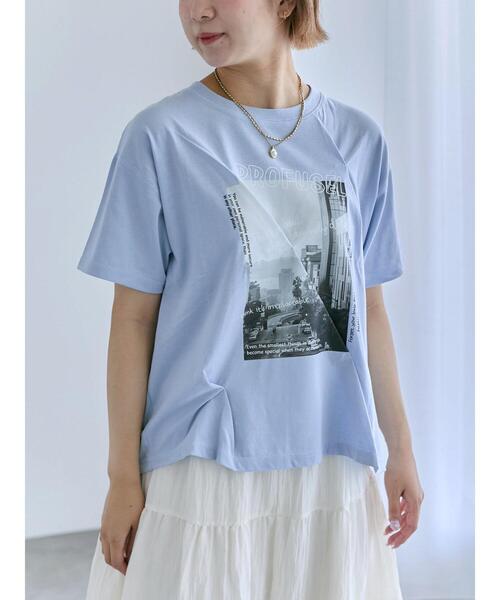 ehka sopo(エヘカソポ)の「プリントタックTシャツ(Tシャツ/カットソー・レディース・サックスブルー/オフホワイト/ブラック/ピンク・F)」の15枚目の写真