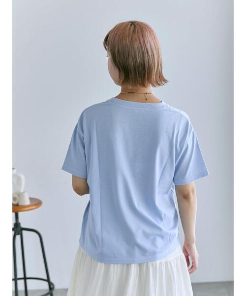 ehka sopo(エヘカソポ)の「プリントタックTシャツ(Tシャツ/カットソー・レディース・サックスブルー/オフホワイト/ブラック/ピンク・F)」の16枚目の写真