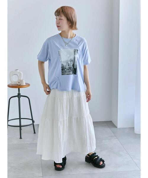 ehka sopo(エヘカソポ)の「プリントタックTシャツ(Tシャツ/カットソー・レディース・サックスブルー/オフホワイト/ブラック/ピンク・F)」の17枚目の写真