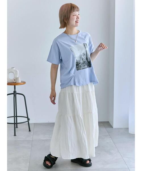 ehka sopo(エヘカソポ)の「プリントタックTシャツ(Tシャツ/カットソー・レディース・サックスブルー/オフホワイト/ブラック/ピンク・F)」の18枚目の写真