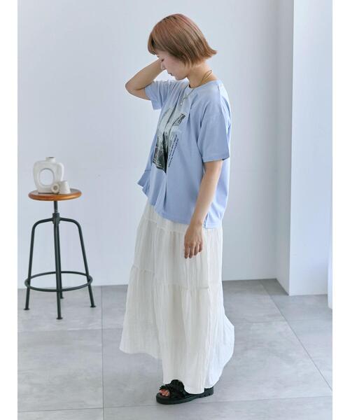 ehka sopo(エヘカソポ)の「プリントタックTシャツ(Tシャツ/カットソー・レディース・サックスブルー/オフホワイト/ブラック/ピンク・F)」の19枚目の写真