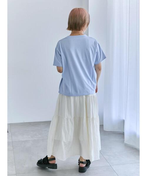 ehka sopo(エヘカソポ)の「プリントタックTシャツ(Tシャツ/カットソー・レディース・サックスブルー/オフホワイト/ブラック/ピンク・F)」の20枚目の写真