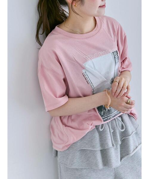 ehka sopo(エヘカソポ)の「プリントタックTシャツ(Tシャツ/カットソー・レディース・サックスブルー/オフホワイト/ブラック/ピンク・F)」の21枚目の写真