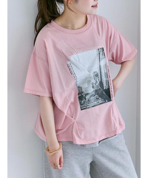 ehka sopo(エヘカソポ)の「プリントタックTシャツ(Tシャツ/カットソー・レディース・サックスブルー/オフホワイト/ブラック/ピンク・F)」の22枚目の写真