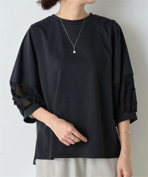 SallyLunn(サリーラン)の「ポイントシアー7部袖トップス(Tシャツ/カットソー・レディース・ブラック/ホワイト・MEDIUM/LARGE)」の4枚目の写真