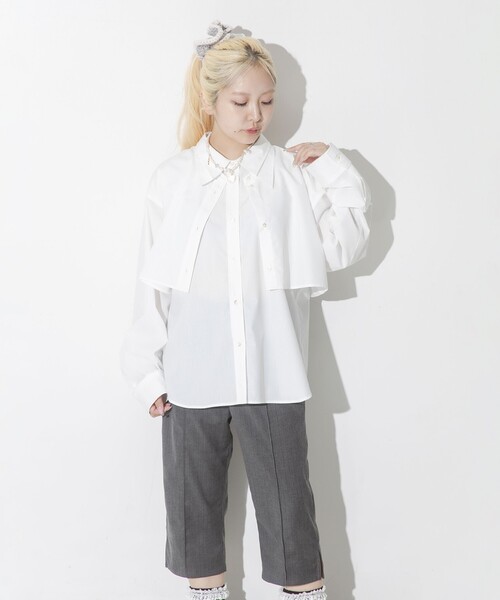 Ray BEAMS(レイビームス)の「Wカラー レイヤード シャツ(シャツ/ブラウス・レディース・サックスブルー/ホワイト・ONE SIZE)」の7枚目の写真