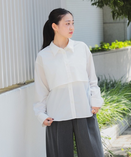 Ray BEAMS(レイビームス)の「Wカラー レイヤード シャツ(シャツ/ブラウス・レディース・サックスブルー/ホワイト・ONE SIZE)」の1枚目の写真