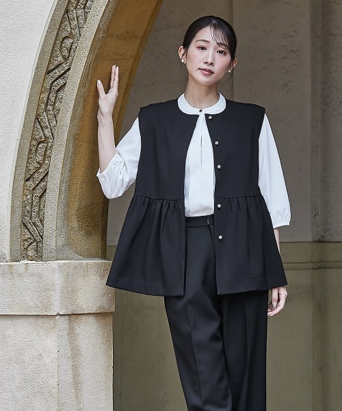 セール】小さいサイズ 【レディーススーツ】ペプラムベスト