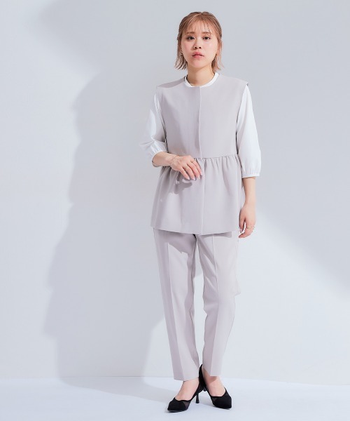 Petitjo(プッチージョ)の「小さいサイズ 【レディーススーツ】ペプラムベスト (セットアップ対応・上下別売り) 低身長さん・小柄女性(スーツセット・レディース・ネイビー/ブラック/グレイッシュベージュ・PL/PM/PS/PSS)」の11枚目の写真