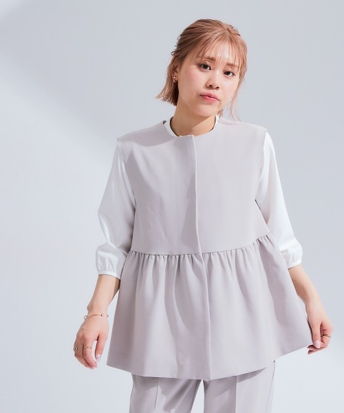 Petitjo(プッチージョ)の「小さいサイズ 【レディーススーツ】ペプラムベスト (セットアップ対応・上下別売り) 低身長さん・小柄女性(スーツセット・レディース・ネイビー/ブラック/グレイッシュベージュ・PL/PM/PS/PSS)」の15枚目の写真