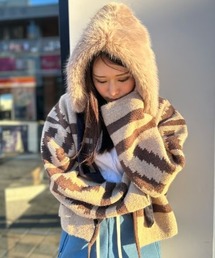 ipugo（イプゴ）の「【mini 11月号 猪島莉玲亜様着用】ipugo バラクラバファー帽子（ニットキャップ/ビーニー）」