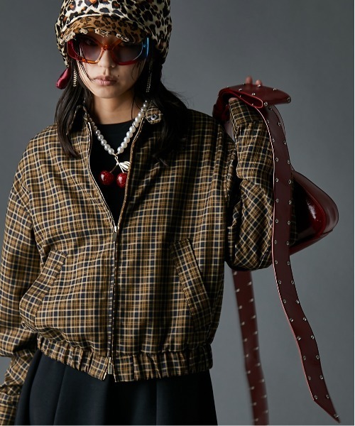 GEVS.(ジェイヴィス)の「チェックブルゾン<大きいサイズ有>GEVS.(ブルゾン・レディース・ブラック系/ブラウン系・5L/4L/3L/LL/L/M)」の1枚目の写真