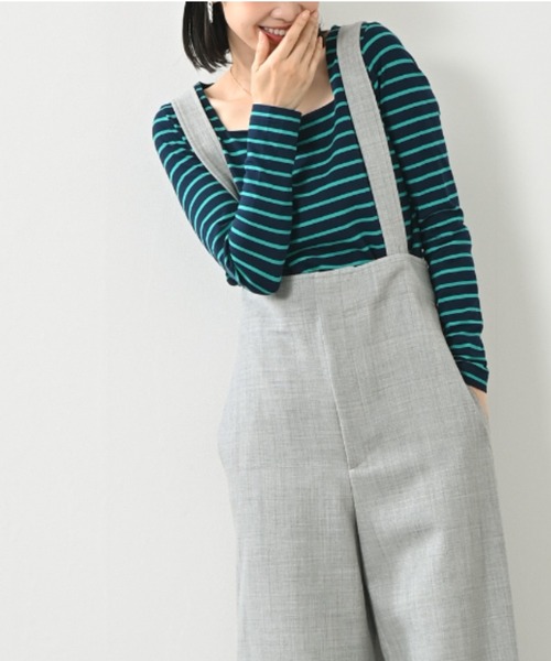 aunt lily(アントリリー)の「スクエアネック プルオーバー|デコルテ美人 カットソー 透けない 綿 ストレッチ ボーダー 長袖 きれいめ 透け防止(Tシャツ/カットソー・レディース・オフホワイト/ブラック/オレンジ/ブルー系その他・M/S/L/LL)」の1枚目の写真