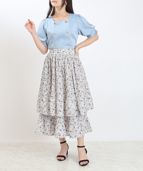 TRUDEA(トルディア)の「プリーツティアードスカート(花柄・無地)(スカート・レディース・ブラック/ベージュ/ライトグレー・MEDIUM)」の7枚目の写真