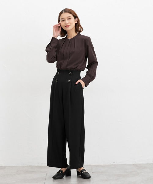 Honeys（ハニーズ）の「バンドカラーブラウス（シャツ/ブラウス・レディース・ブラウン/グレイッシュブルー/アイボリー/グレイッシュベージュ/ブラック・3L/L/LL/M/S）」の17枚目の写真