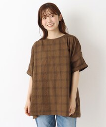 ラインチェック 5分袖ブラウス
