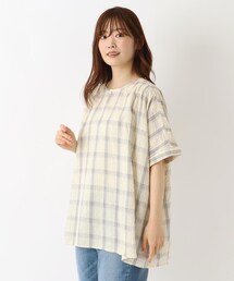 ラインチェック 5分袖ブラウス