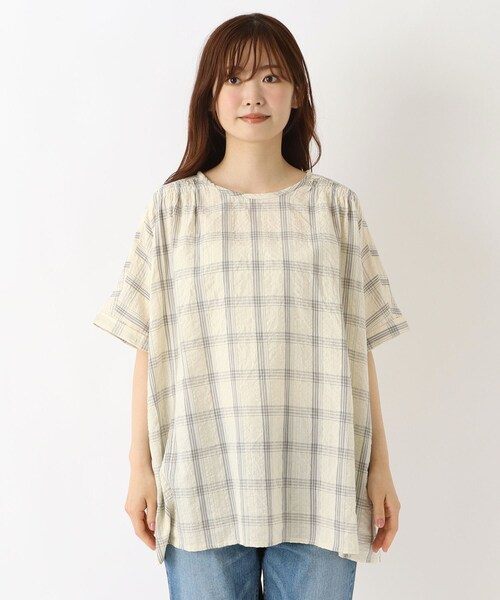 one'sterrace(ワンズテラス)の「ラインチェック 5分袖ブラウス(シャツ/ブラウス・レディース・ダークブラウン系8/アイボリー系8/グレー系その他7・02)」の17枚目の写真