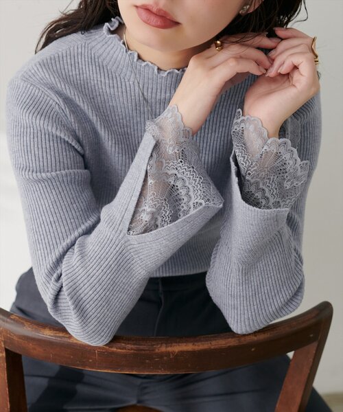 natural couture（ナチュラルクチュール）の「袖口レースもちもちリブタートル（ニット/セーター・レディース・ベージュ系その他/ピンク/ブラック/サックスブルー/ブラック系その他/チャコールグレー/オフホワイト・FREE）」の6枚目の写真