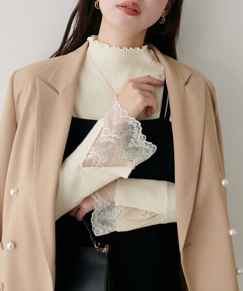 natural couture（ナチュラルクチュール）の「袖口レースもちもちリブタートル（ニット/セーター・レディース・ベージュ系その他/ピンク/ブラック/サックスブルー/ブラック系その他/チャコールグレー/オフホワイト・FREE）」の9枚目の写真