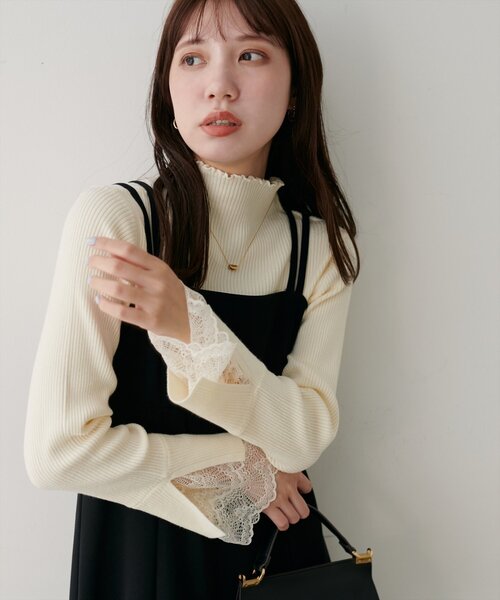 natural couture（ナチュラルクチュール）の「袖口レースもちもちリブタートル（ニット/セーター・レディース・ベージュ系その他/ピンク/ブラック/サックスブルー/ブラック系その他/チャコールグレー/オフホワイト・FREE）」の11枚目の写真