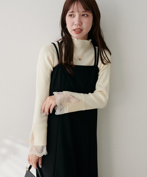 natural couture（ナチュラルクチュール）の「袖口レースもちもちリブタートル（ニット/セーター・レディース・ベージュ系その他/ピンク/ブラック/サックスブルー/ブラック系その他/チャコールグレー/オフホワイト・FREE）」の12枚目の写真