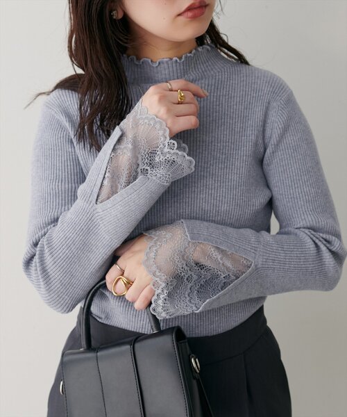 natural couture（ナチュラルクチュール）の「袖口レースもちもちリブタートル（ニット/セーター・レディース・ベージュ系その他/ピンク/ブラック/サックスブルー/ブラック系その他/チャコールグレー/オフホワイト・FREE）」の18枚目の写真