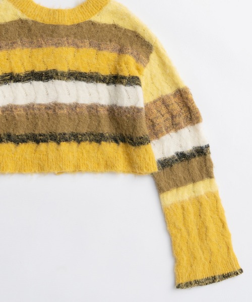 2way Neck Multi Border Knit Tops/2WAYネックマルチボーダーニット