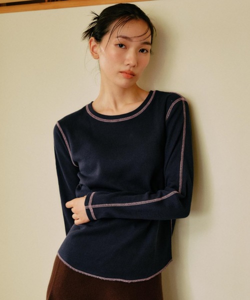 ムラサキスポーツ(ムラサキスポーツ)の「RIKKA FEMME/リッカファム サーマルロンT RF25FW04(Tシャツ/カットソー・レディース・ネイビー/ホワイト/カーキ・M/L/S/M)」の1枚目の写真