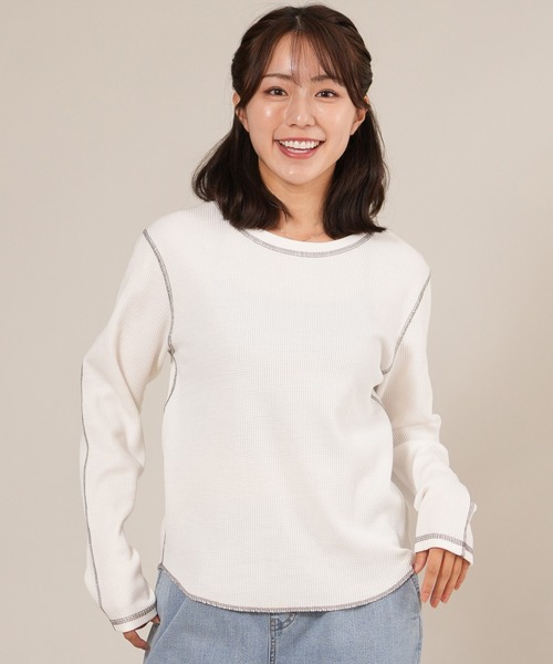 ムラサキスポーツ(ムラサキスポーツ)の「RIKKA FEMME/リッカファム サーマルロンT RF25FW04(Tシャツ/カットソー・レディース・ネイビー/ホワイト/カーキ・M/L/S/M)」の2枚目の写真