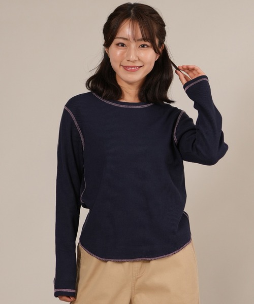 ムラサキスポーツ(ムラサキスポーツ)の「RIKKA FEMME/リッカファム サーマルロンT RF25FW04(Tシャツ/カットソー・レディース・ネイビー/ホワイト/カーキ・M/L/S/M)」の4枚目の写真