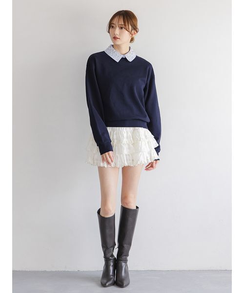 【新品未使用、タグ付き】snidel 新作 スナイデル ビジュー衿スウェット USAGI ONLINE/ZOZOTOWN限定】ビジュー衿スウェット（スウェット