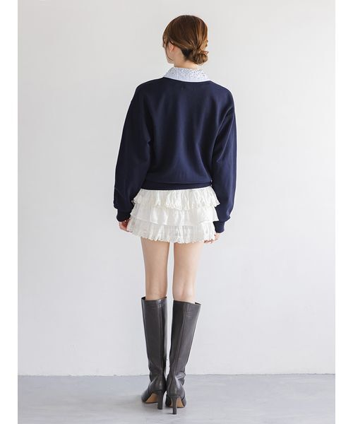 【新品未使用、タグ付き】snidel 新作 スナイデル ビジュー衿スウェット USAGI ONLINE/ZOZOTOWN限定】ビジュー衿スウェット（スウェット