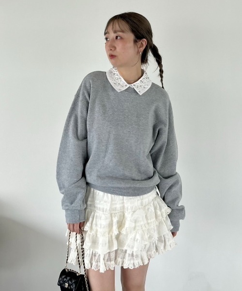 SNIDEL　ウサギオンライン限定　ビジュー衿　スウェット 新品 USAGI ONLINE/ZOZOTOWN限定】ビジュー衿スウェット（スウェット