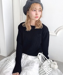 リボンケーブルニット　ネイビー ジプソフィア ウールケーブルニット | secret page| yori