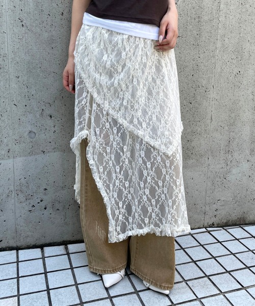 3.3 Field Trip （3.3フィールドトリップ）の「3.3 Field Trip／レースイレヘムレスカート（スカート・レディース・ブラック/アイボリー・FREE）」の2枚目の写真