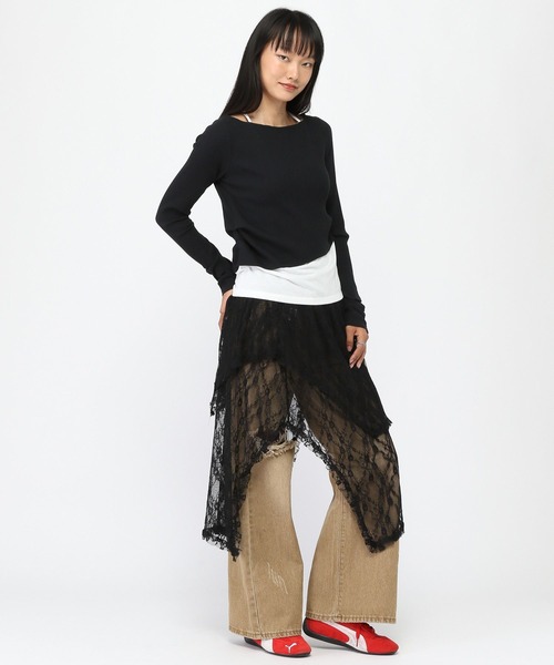 3.3 Field Trip （3.3フィールドトリップ）の「3.3 Field Trip／レースイレヘムレスカート（スカート・レディース・ブラック/アイボリー・FREE）」の13枚目の写真