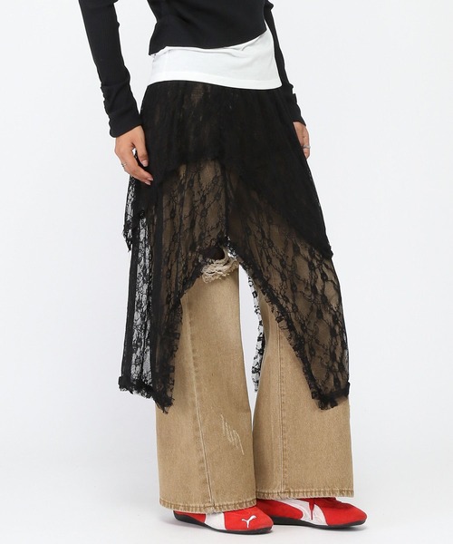 3.3 Field Trip （3.3フィールドトリップ）の「3.3 Field Trip／レースイレヘムレスカート（スカート・レディース・ブラック/アイボリー・FREE）」の11枚目の写真