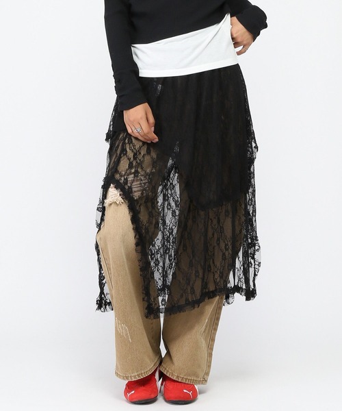 3.3 Field Trip （3.3フィールドトリップ）の「3.3 Field Trip／レースイレヘムレスカート（スカート・レディース・ブラック/アイボリー・FREE）」の22枚目の写真