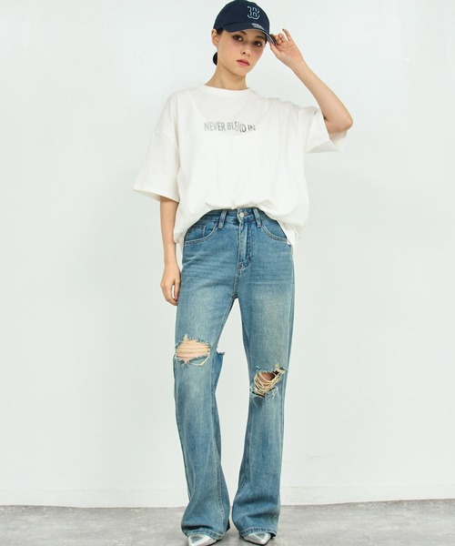 ANAP(アナップ)の「箔 プリント オーバー サイズ Tシャツ(Tシャツ/カットソー・レディース・ホワイト/ダークグレー・FREE)」の4枚目の写真