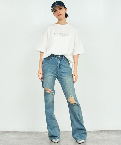 ANAP(アナップ)の「箔 プリント オーバー サイズ Tシャツ(Tシャツ/カットソー・レディース・ホワイト/ダークグレー・FREE)」の5枚目の写真