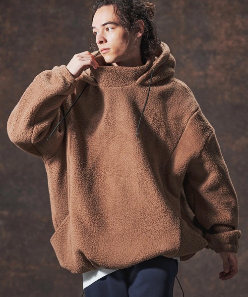 Jih Nunc（ジーヌンク）の「mpa3889-ワイドシルエットボアプルパーカー(JIH-R1138)（パーカー・メンズ・グレー/ブラック/ベージュ・L/M/S）」の4枚目の写真