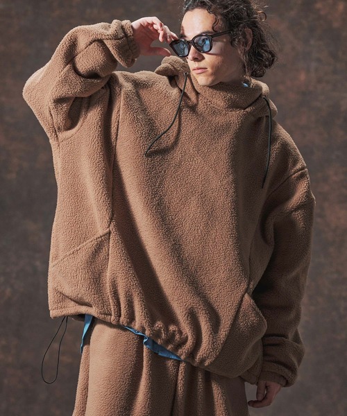 Jih Nunc（ジーヌンク）の「mpa3889-ワイドシルエットボアプルパーカー(JIH-R1138)（パーカー・メンズ・グレー/ブラック/ベージュ・L/M/S）」の5枚目の写真