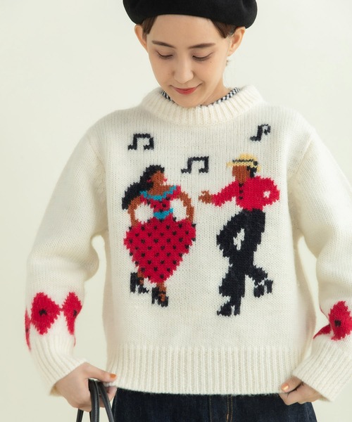 CHILD WOMAN(チャイルドウーマン)の「3/1Wool ダンシングインターシャプルオーバー(ニット/セーター・レディース・アイボリー/ネイビー・FREE)」の1枚目の写真