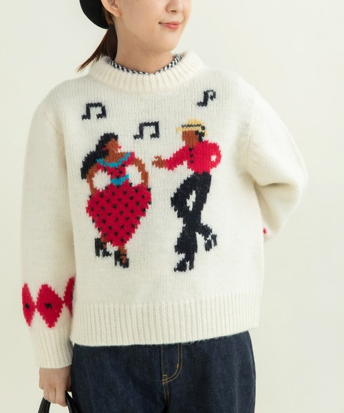 CHILD WOMAN(チャイルドウーマン)の「3/1Wool ダンシングインターシャプルオーバー(ニット/セーター・レディース・アイボリー/ネイビー・FREE)」の15枚目の写真