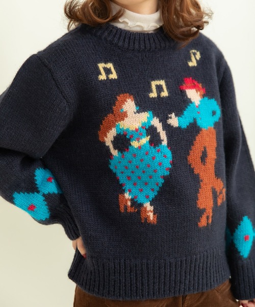 CHILD WOMAN(チャイルドウーマン)の「3/1Wool ダンシングインターシャプルオーバー(ニット/セーター・レディース・アイボリー/ネイビー・FREE)」の11枚目の写真