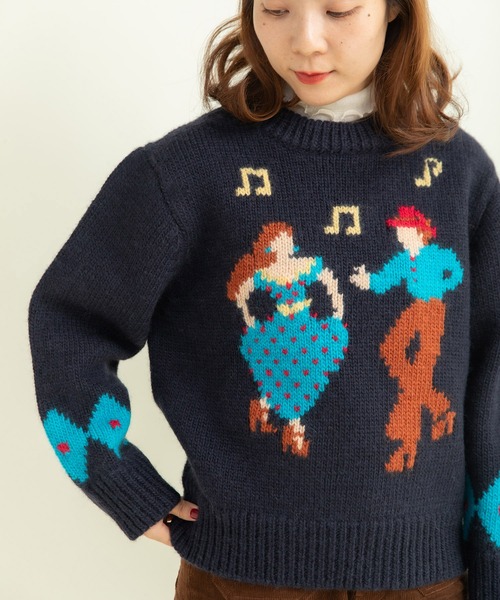 CHILD WOMAN(チャイルドウーマン)の「3/1Wool ダンシングインターシャプルオーバー(ニット/セーター・レディース・アイボリー/ネイビー・FREE)」の8枚目の写真