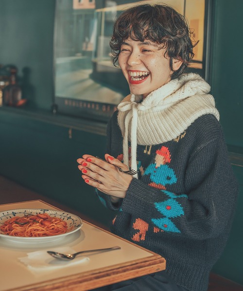 CHILD WOMAN(チャイルドウーマン)の「3/1Wool ダンシングインターシャプルオーバー(ニット/セーター・レディース・アイボリー/ネイビー・FREE)」の3枚目の写真