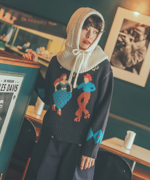 CHILD WOMAN(チャイルドウーマン)の「3/1Wool ダンシングインターシャプルオーバー(ニット/セーター・レディース・アイボリー/ネイビー・FREE)」の7枚目の写真